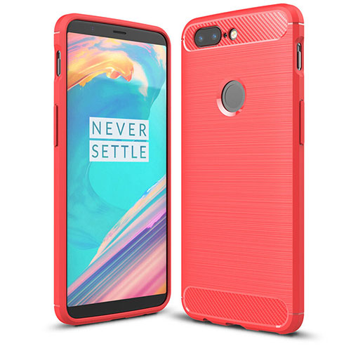 Silicone Candy Rubber TPU Twill Soft Case Cover T01 for OnePlus 5T A5010 Red