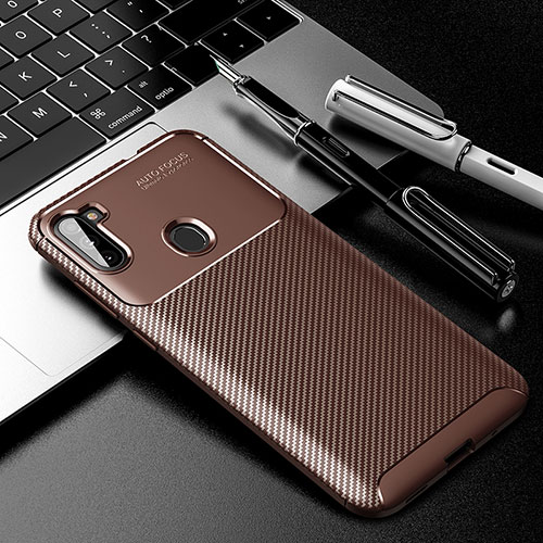 Silicone Candy Rubber TPU Twill Soft Case Cover WL1 for Samsung Galaxy A11 Brown