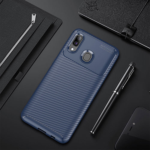 Silicone Candy Rubber TPU Twill Soft Case Cover WL1 for Samsung Galaxy A40 Blue