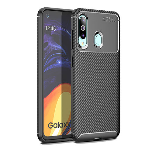 Silicone Candy Rubber TPU Twill Soft Case Cover WL1 for Samsung Galaxy A60 Black
