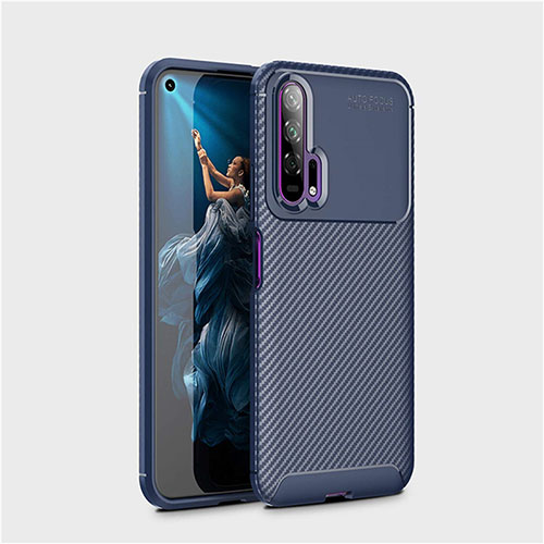 Silicone Candy Rubber TPU Twill Soft Case Cover Y01 for Huawei Honor 20 Pro Blue