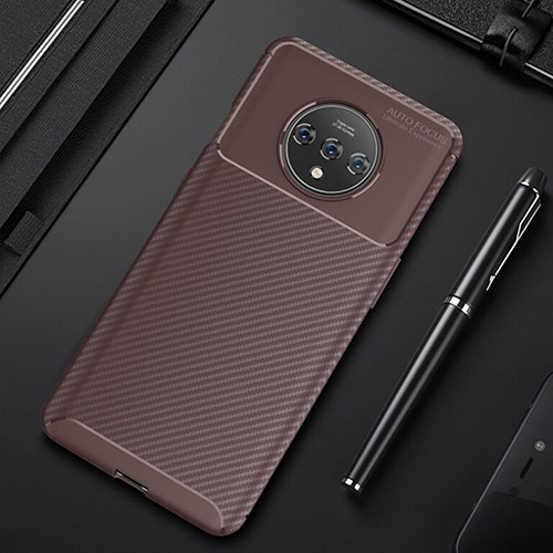 Silicone Candy Rubber TPU Twill Soft Case Cover Y01 for OnePlus 7T Brown