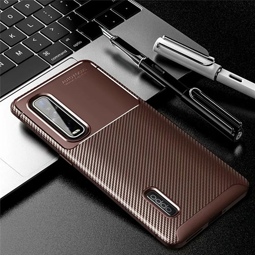 Silicone Candy Rubber TPU Twill Soft Case Cover Y01 for Oppo Find X2 Pro Brown
