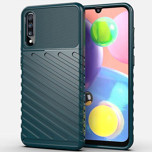 Silicone Candy Rubber TPU Twill Soft Case Cover Y01 for Samsung Galaxy A70S Green