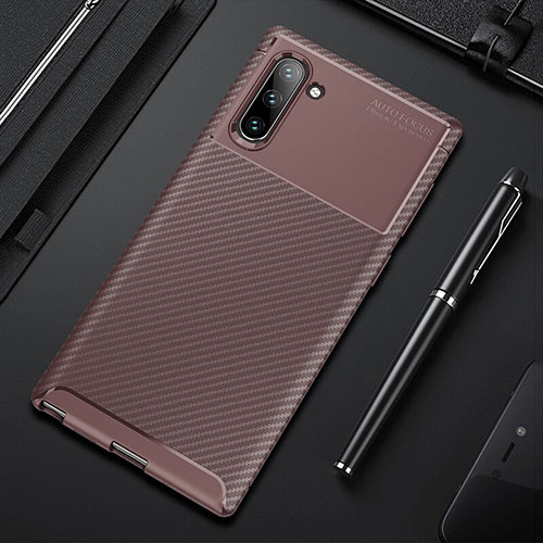 Silicone Candy Rubber TPU Twill Soft Case Cover Y01 for Samsung Galaxy Note 10 5G Brown