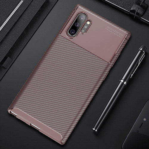 Silicone Candy Rubber TPU Twill Soft Case Cover Y01 for Samsung Galaxy Note 10 Plus 5G Brown
