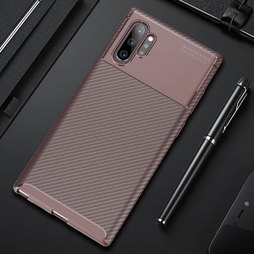 Silicone Candy Rubber TPU Twill Soft Case Cover Y01 for Samsung Galaxy Note 10 Plus Brown