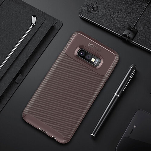 Silicone Candy Rubber TPU Twill Soft Case Cover Y01 for Samsung Galaxy S10e Brown