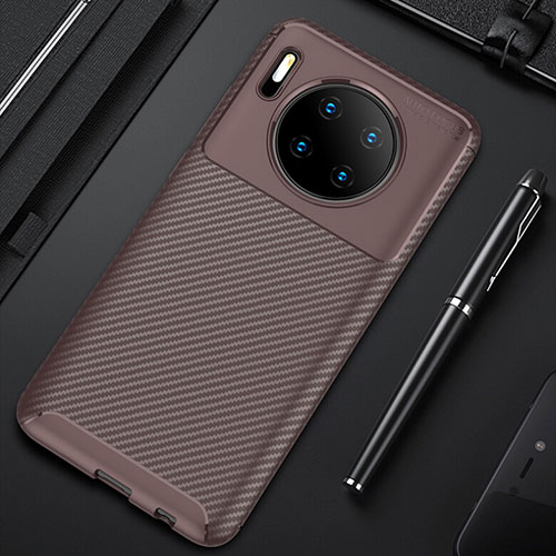 Silicone Candy Rubber TPU Twill Soft Case Cover Y02 for Huawei Mate 30E Pro 5G Brown