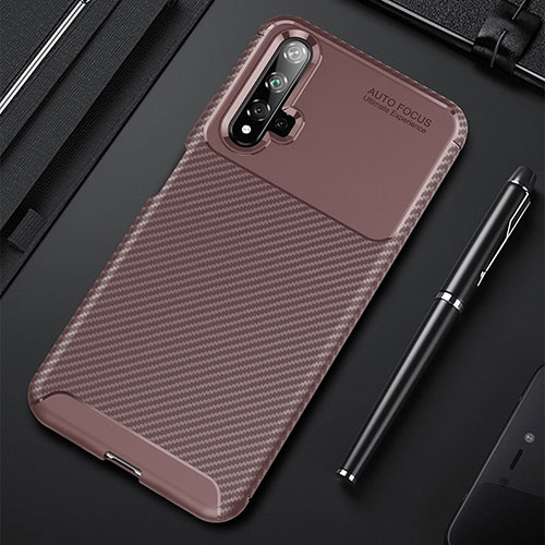 Silicone Candy Rubber TPU Twill Soft Case Cover Y02 for Huawei Nova 5T Brown