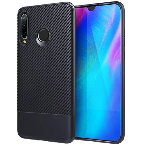 Silicone Candy Rubber TPU Twill Soft Case Cover Y02 for Huawei P30 Lite XL Blue