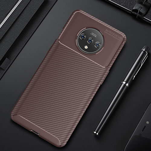 Silicone Candy Rubber TPU Twill Soft Case Cover Y02 for OnePlus 7T Brown