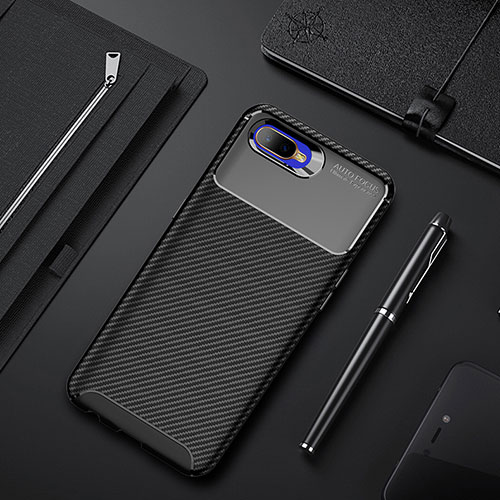 Silicone Candy Rubber TPU Twill Soft Case Cover Y02 for Oppo K1 Black