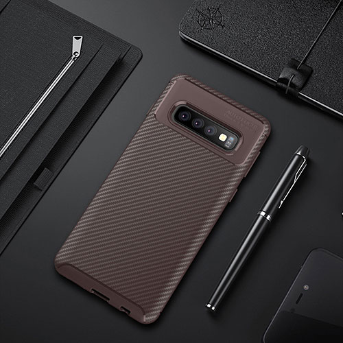 Silicone Candy Rubber TPU Twill Soft Case Cover Y02 for Samsung Galaxy S10 5G Brown