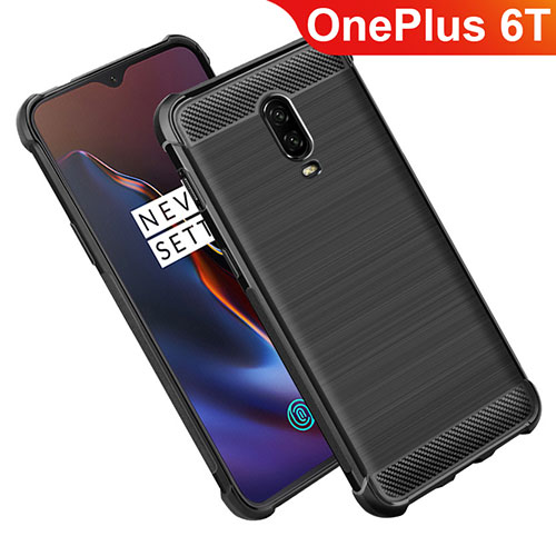 Silicone Candy Rubber TPU Twill Soft Case for OnePlus 6T Black