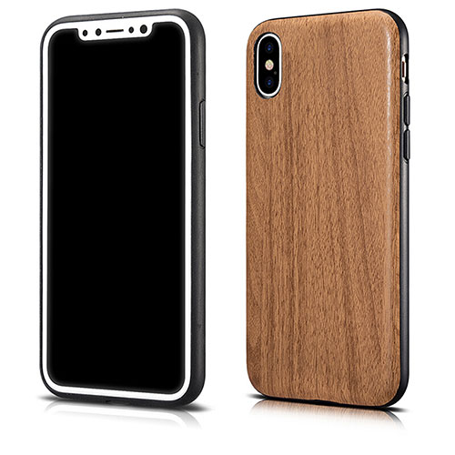 Silicone Candy Rubber Wood-Grain Pattern Soft Case for Apple iPhone X Brown
