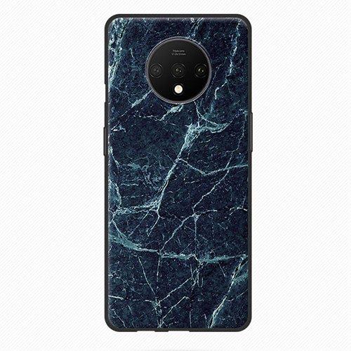 Silicone Candy Rubber Wood-Grain Pattern Soft Case for OnePlus 7T Blue