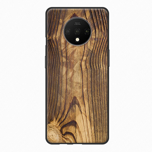 Silicone Candy Rubber Wood-Grain Pattern Soft Case for OnePlus 7T Brown