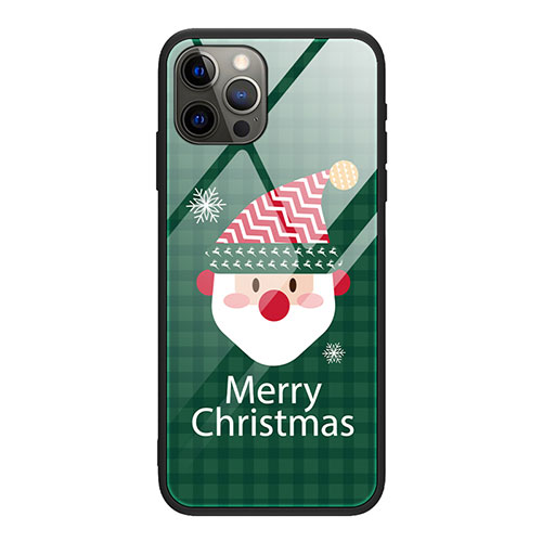 Silicone Frame Christmas Pattern Mirror Case Cover for Apple iPhone 12 Pro Mixed