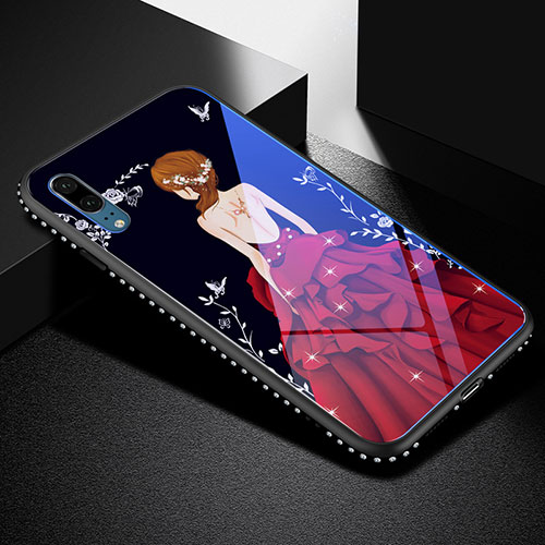 Silicone Frame Dress Party Girl Mirror Case Cover for Huawei P20 Red and Black