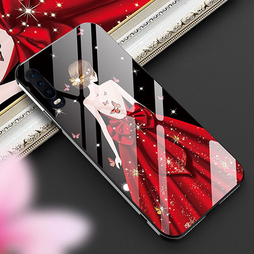 Silicone Frame Dress Party Girl Mirror Case Cover for Huawei P30 Red Wine