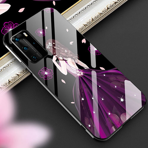 Silicone Frame Dress Party Girl Mirror Case Cover for Huawei P40 Pro Purple
