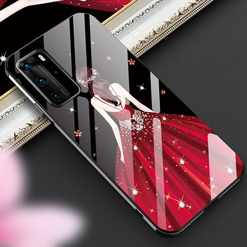 Silicone Frame Dress Party Girl Mirror Case Cover for Huawei P40 Pro Red and Black