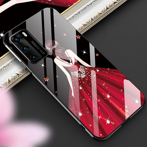 Silicone Frame Dress Party Girl Mirror Case Cover for Huawei P40 Red