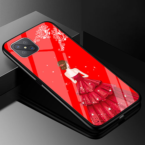 Silicone Frame Dress Party Girl Mirror Case Cover for Oppo A92s 5G Red