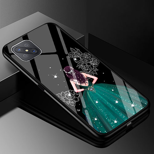 Silicone Frame Dress Party Girl Mirror Case Cover for Oppo Reno4 Z 5G Green