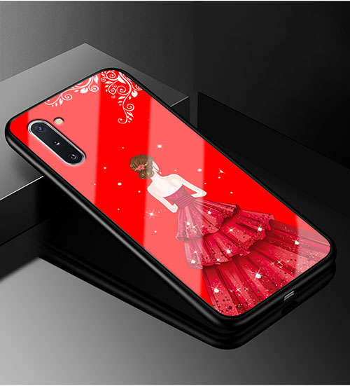 Silicone Frame Dress Party Girl Mirror Case Cover for Samsung Galaxy Note 10 Plus 5G Red