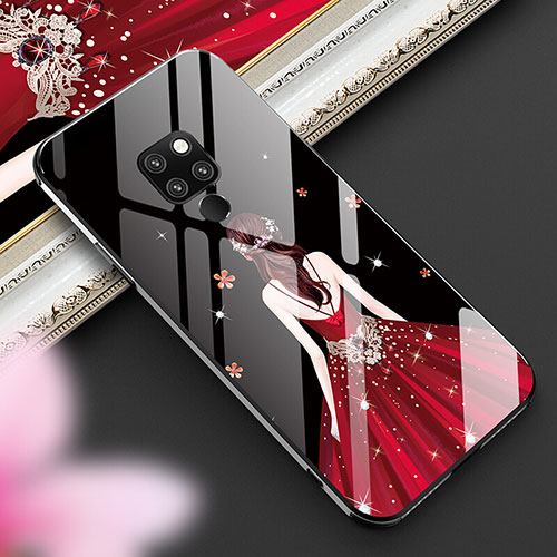 Silicone Frame Dress Party Girl Mirror Case Cover K01 for Huawei Mate 20 Red and Black