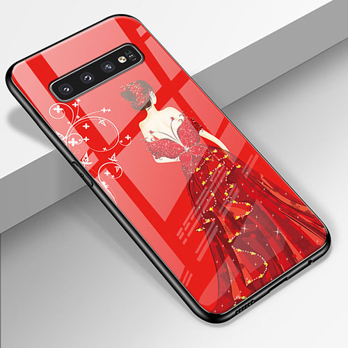 Silicone Frame Dress Party Girl Mirror Case Cover K01 for Samsung Galaxy S10 5G Red