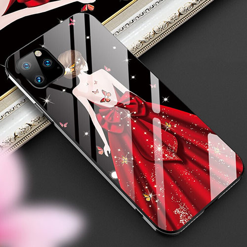 Silicone Frame Dress Party Girl Mirror Case Cover M01 for Apple iPhone 11 Pro Max Red and Black