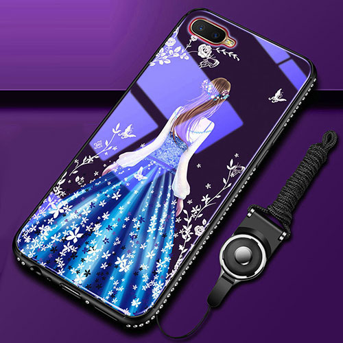 Silicone Frame Dress Party Girl Mirror Case Cover M01 for Oppo R17 Neo Blue