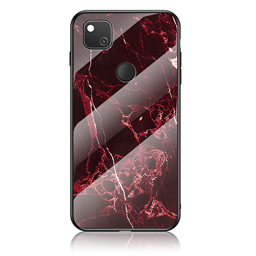 Silicone Frame Fashionable Pattern Mirror Case Cover for Google Pixel 4a Red