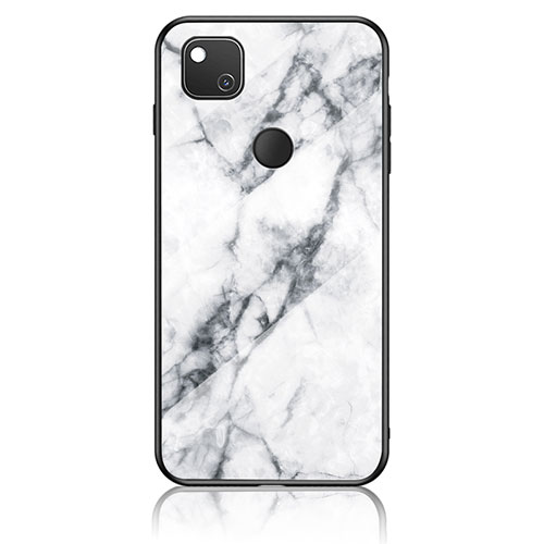 Silicone Frame Fashionable Pattern Mirror Case Cover for Google Pixel 4a White