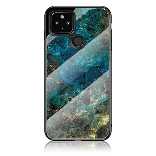 Silicone Frame Fashionable Pattern Mirror Case Cover for Google Pixel 5 XL 5G Blue