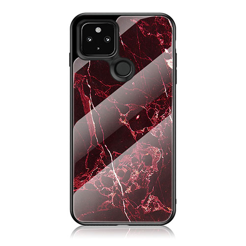 Silicone Frame Fashionable Pattern Mirror Case Cover for Google Pixel 5 XL 5G Red