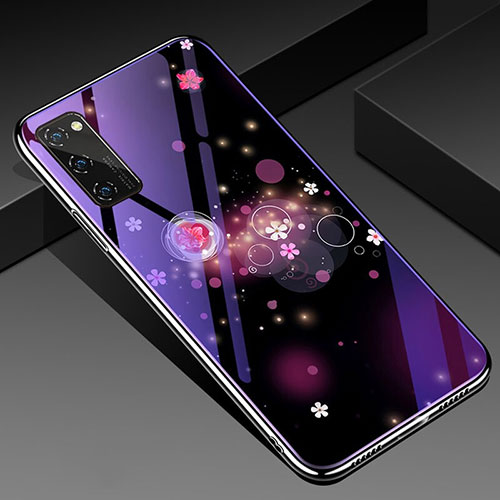 Silicone Frame Fashionable Pattern Mirror Case Cover for Huawei Honor V30 Pro 5G Purple