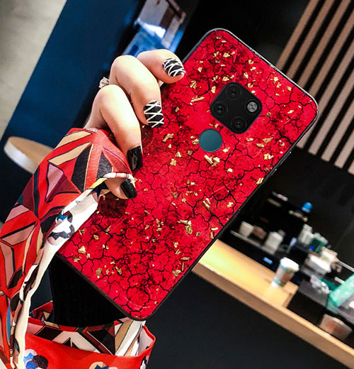 Silicone Frame Fashionable Pattern Mirror Case Cover for Huawei Mate 20 Red