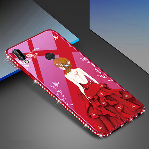 Silicone Frame Fashionable Pattern Mirror Case Cover for Huawei P20 Lite Red