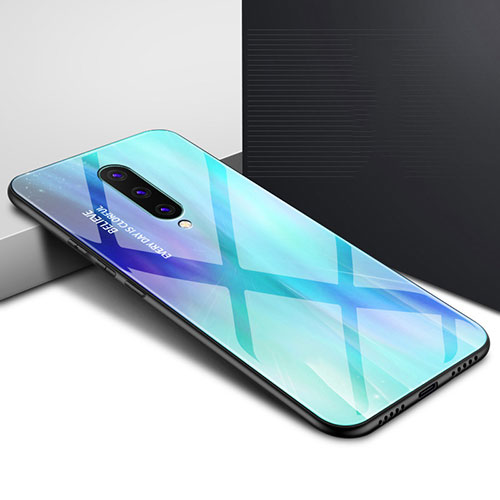 Silicone Frame Fashionable Pattern Mirror Case Cover for OnePlus 8 Cyan