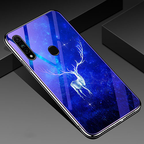 Silicone Frame Fashionable Pattern Mirror Case Cover for Oppo A8 Blue