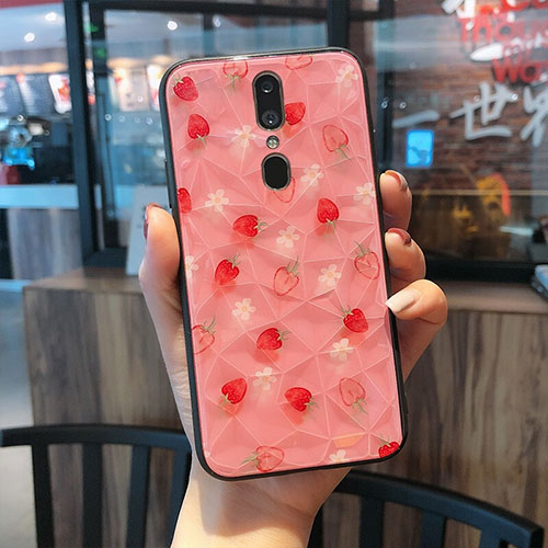 Silicone Frame Fashionable Pattern Mirror Case Cover for Oppo A9 Hot Pink