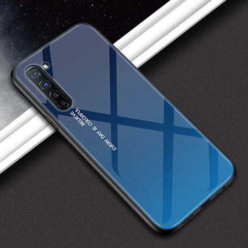 Silicone Frame Fashionable Pattern Mirror Case Cover for Oppo Find X2 Lite Blue