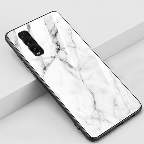 Silicone Frame Fashionable Pattern Mirror Case Cover for Oppo Find X2 White