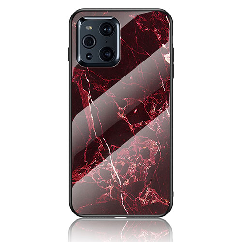 Silicone Frame Fashionable Pattern Mirror Case Cover for Oppo Find X3 Pro 5G Red