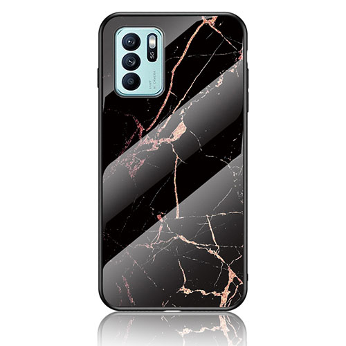 Silicone Frame Fashionable Pattern Mirror Case Cover for Oppo Reno6 Z 5G Gold and Black