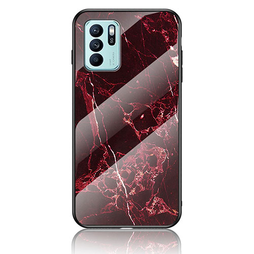 Silicone Frame Fashionable Pattern Mirror Case Cover for Oppo Reno6 Z 5G Red